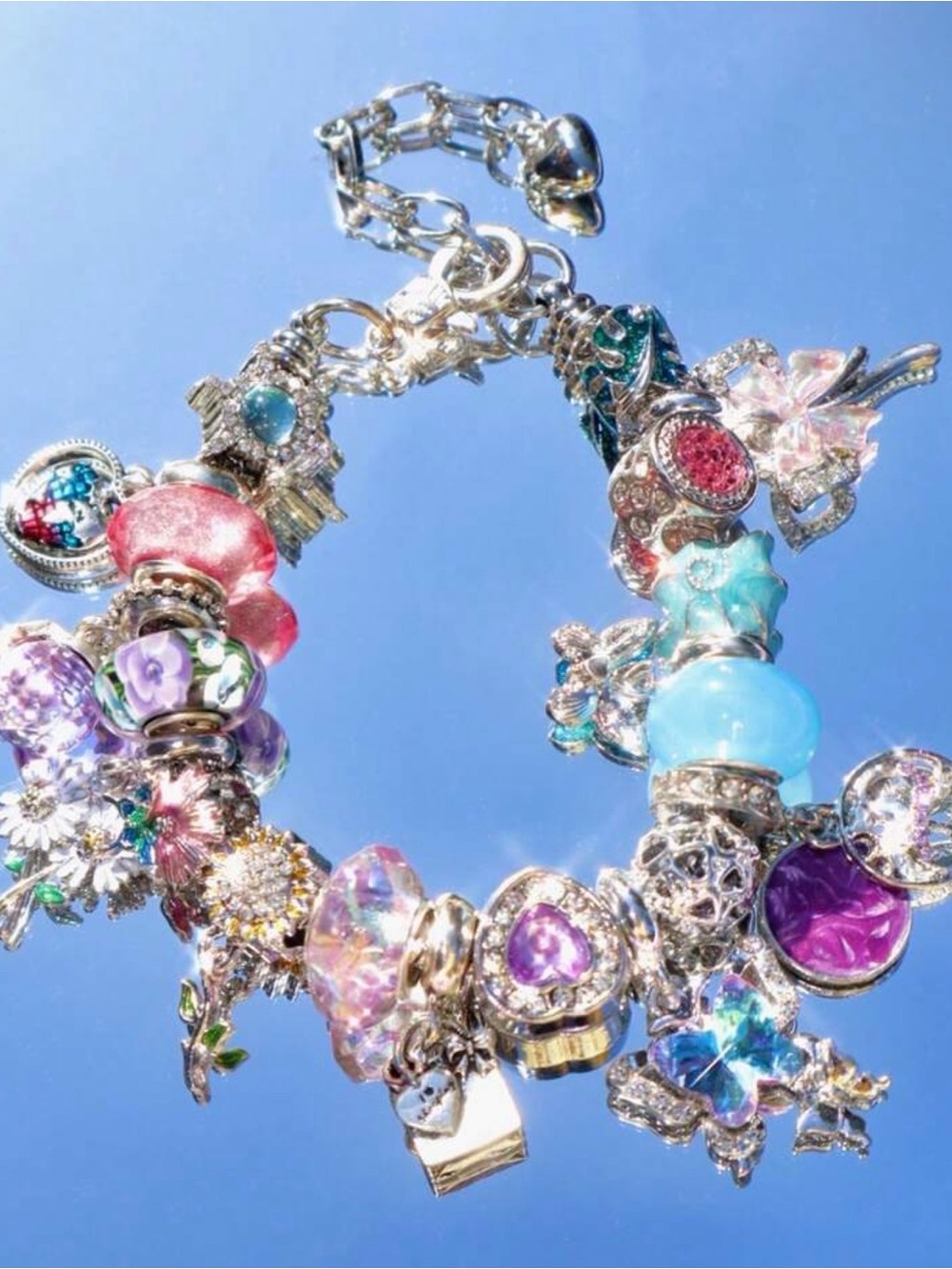 Silver Multi-Charm Pastel Bracelet - Women Jewelry
